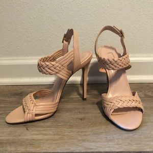NWT Woven Leather Pink Heeled Sandals
